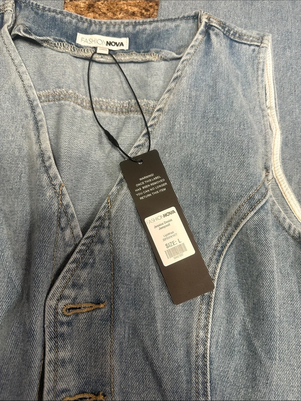 NWT Fashion Nova Jessica Light Wash Denim Sleeveless Button-Front Jumpsuit Large - Picture 8 of 9